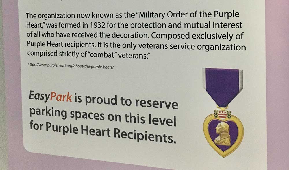 EasyPark Offers Free Garage Parking for Purple Heart Recipients