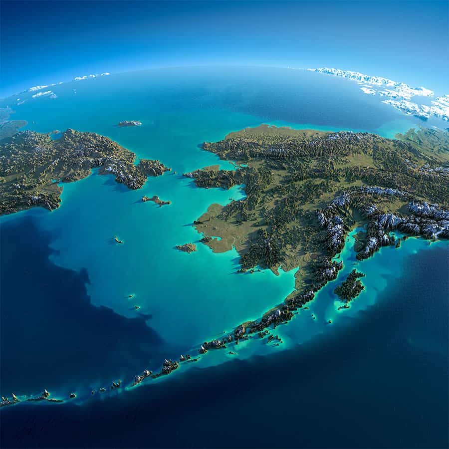 an aerial satellite view of Alaska