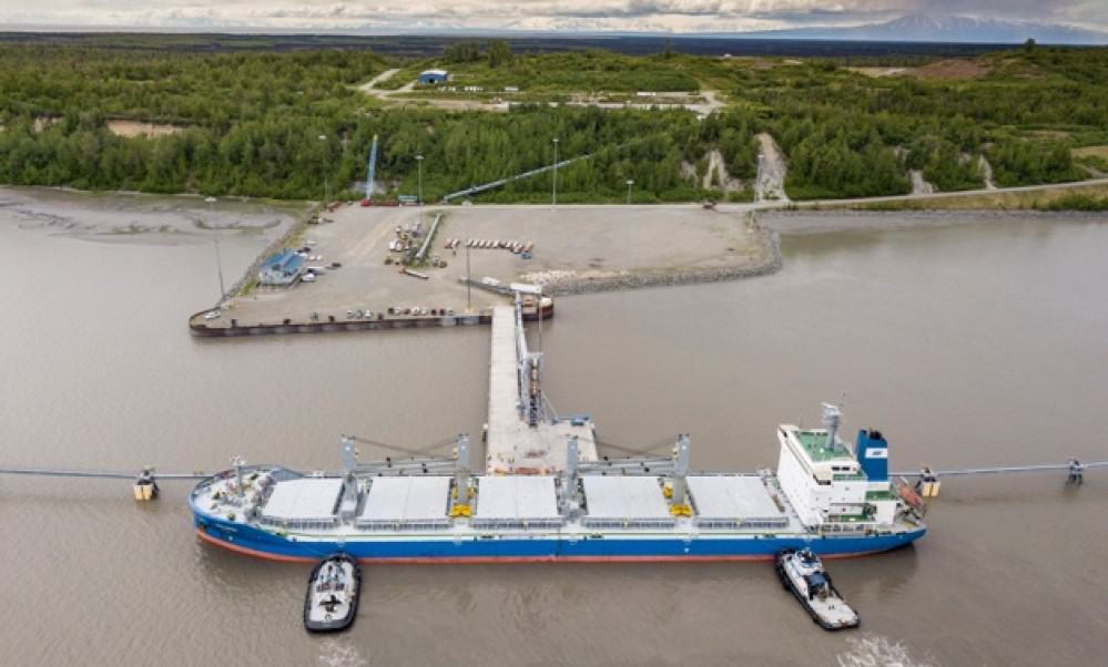 A cargo ship docking at Port MacKenzie.