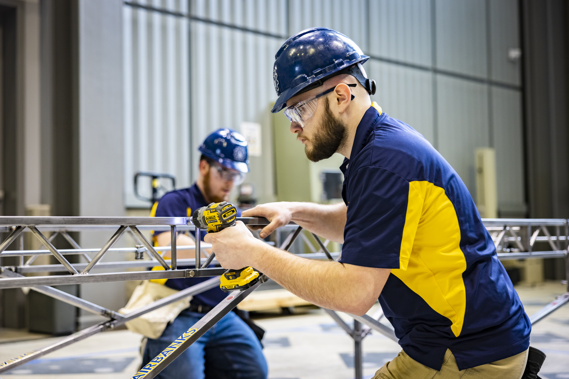 2022 Steel Bridge Competition at the ELIF. (UAF Photo by Leif Van Cise) UAF steel bridge team