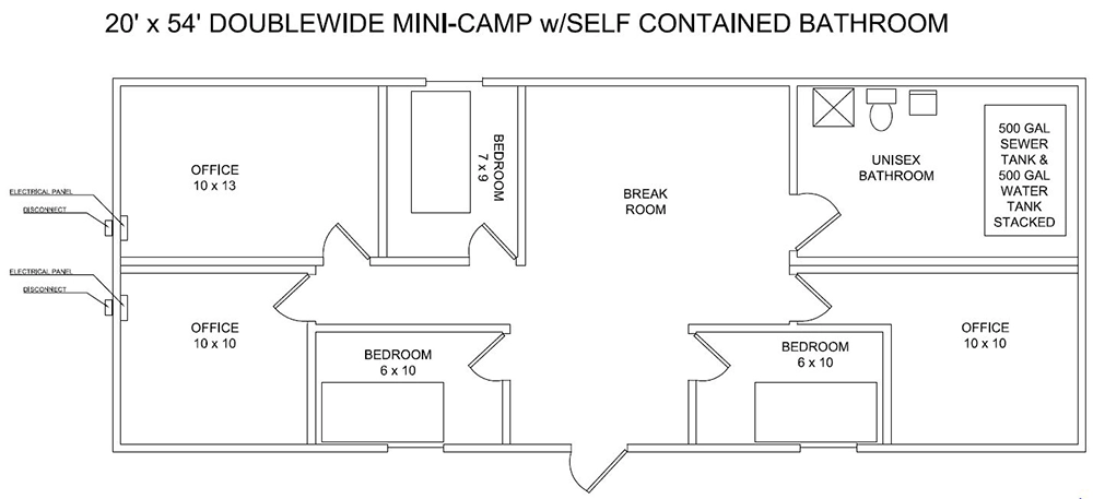 Map of the double wide mini camp modular building